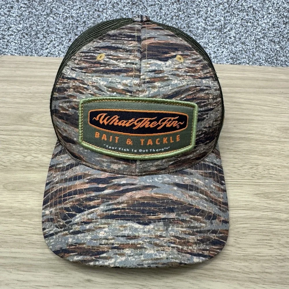 What The Fin Hats Lot Of 2 Snap Back Cap Camo Pattern Mesh Back Fishing Outdoors